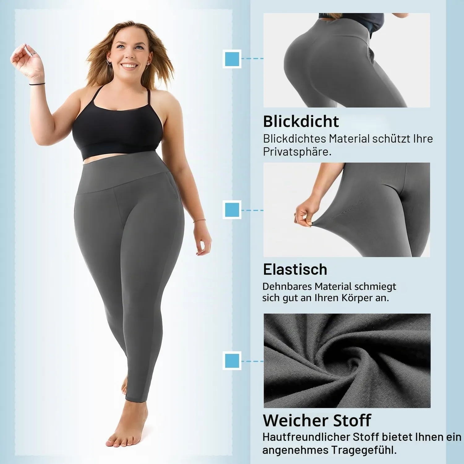 SINOPHANT High Waist Sporthose Damen schwarz mit Taschen