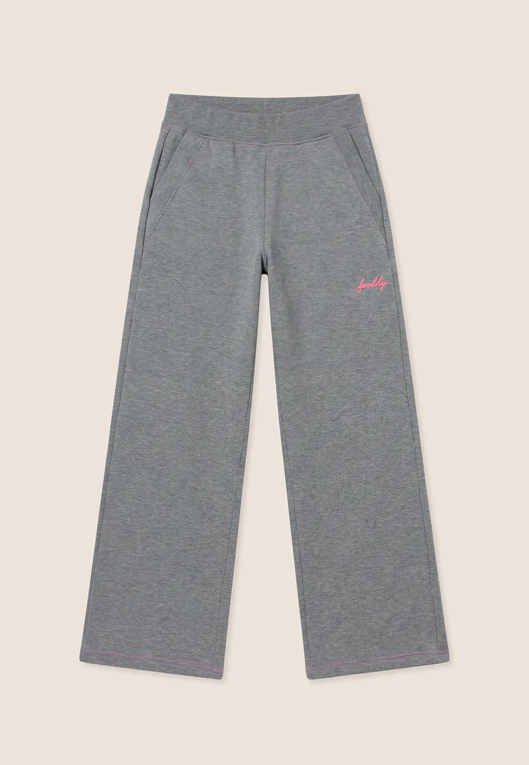 Freddy Wide Leg Hose Grigio Mélange mit Pink-Nähten