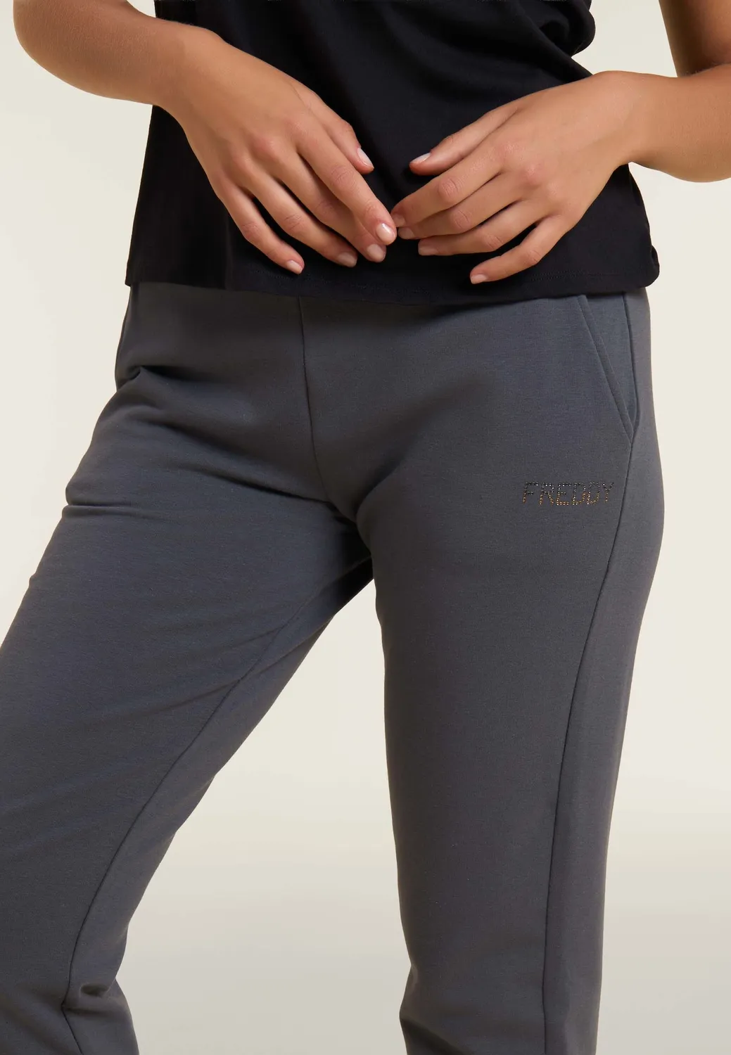 Freddy Jogginghose Damen Schwarz gerades Bein