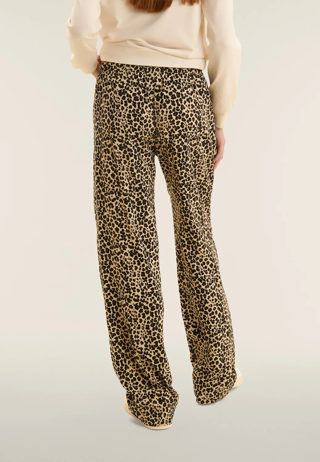 Freddy Wide Leg Hose Viskose Animalier Grau leicht