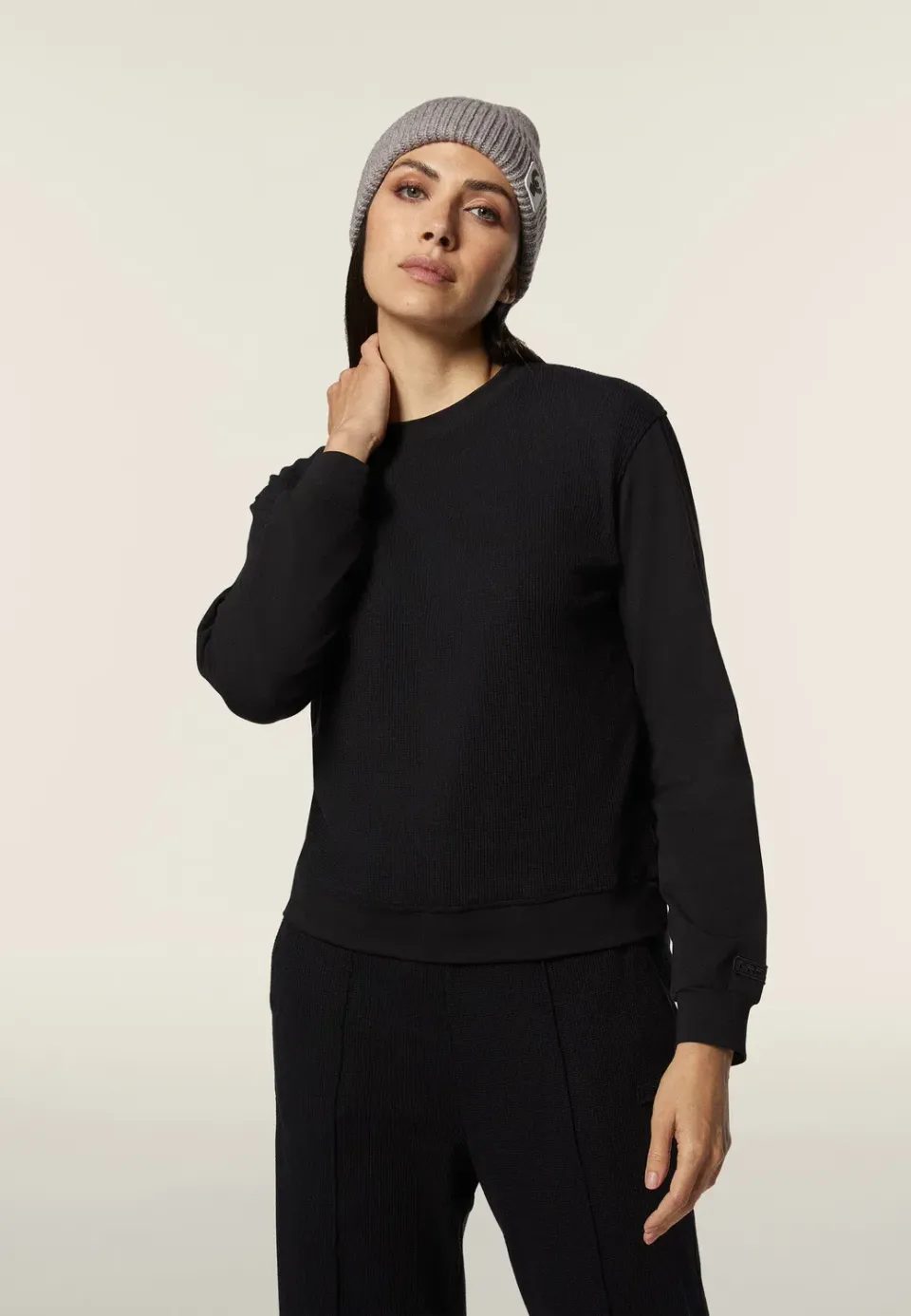 Freddy Sweatshirt Damen Waffle Schwarz oversize