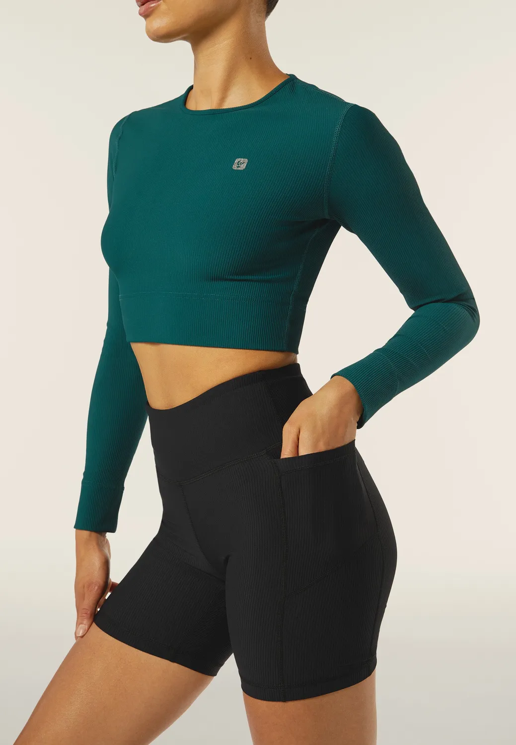 Freddy Biker-Leggings Rippe Hoher Bund Dark Sea Training