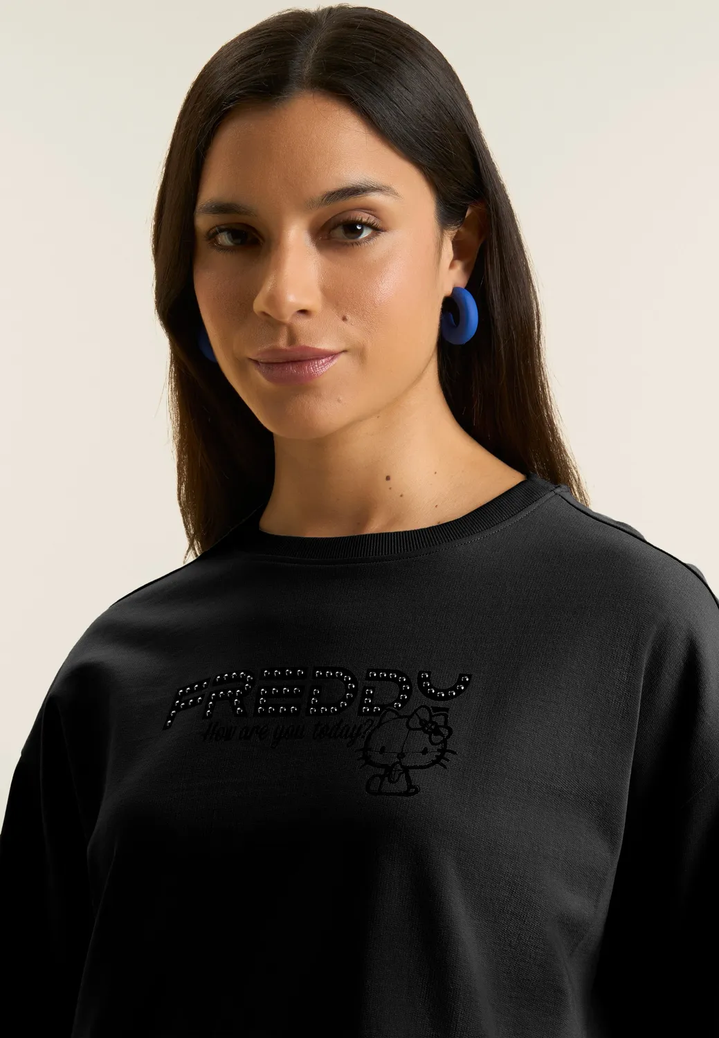 Freddy Cropped Sweatshirt Baumwolle Schwarz Hello Kitty