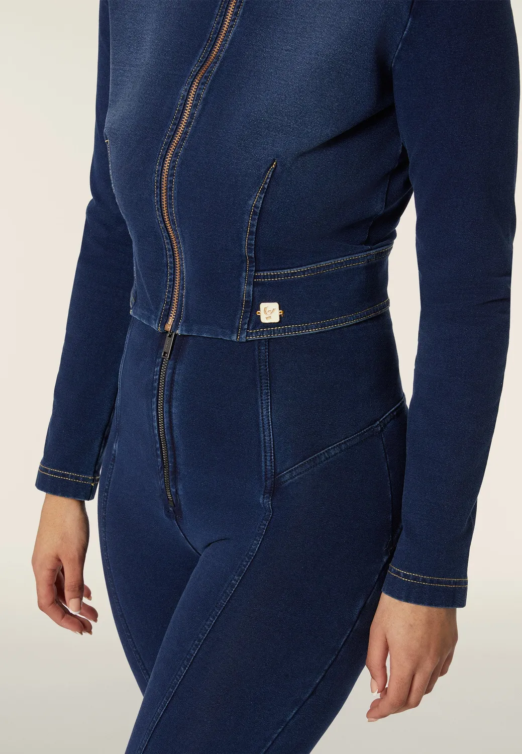Freddy Jersey-Jacke Damen Indigo Kurz mit Zip Denim