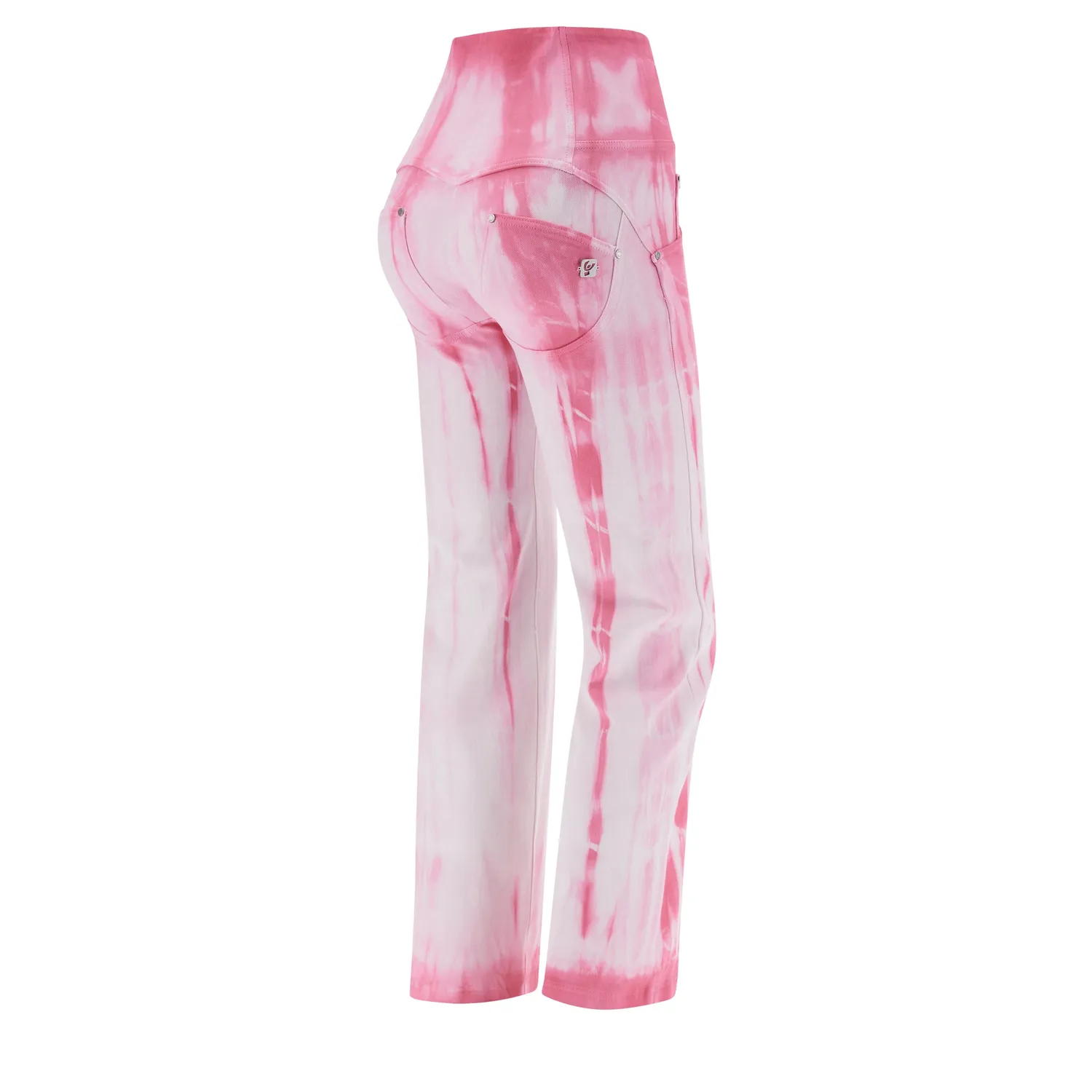 Freddy WR.UP Cropped Gabardine Hose Tie Dye White On Pink Push-up