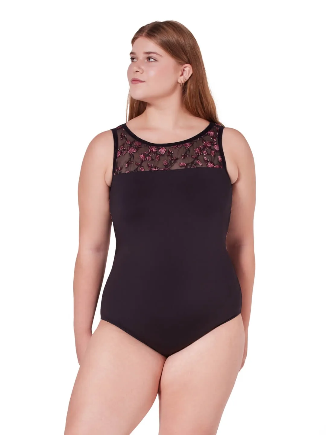 Capezio Ornate Romance Allure Mesh Tanzanzug Schwarz Stickerei