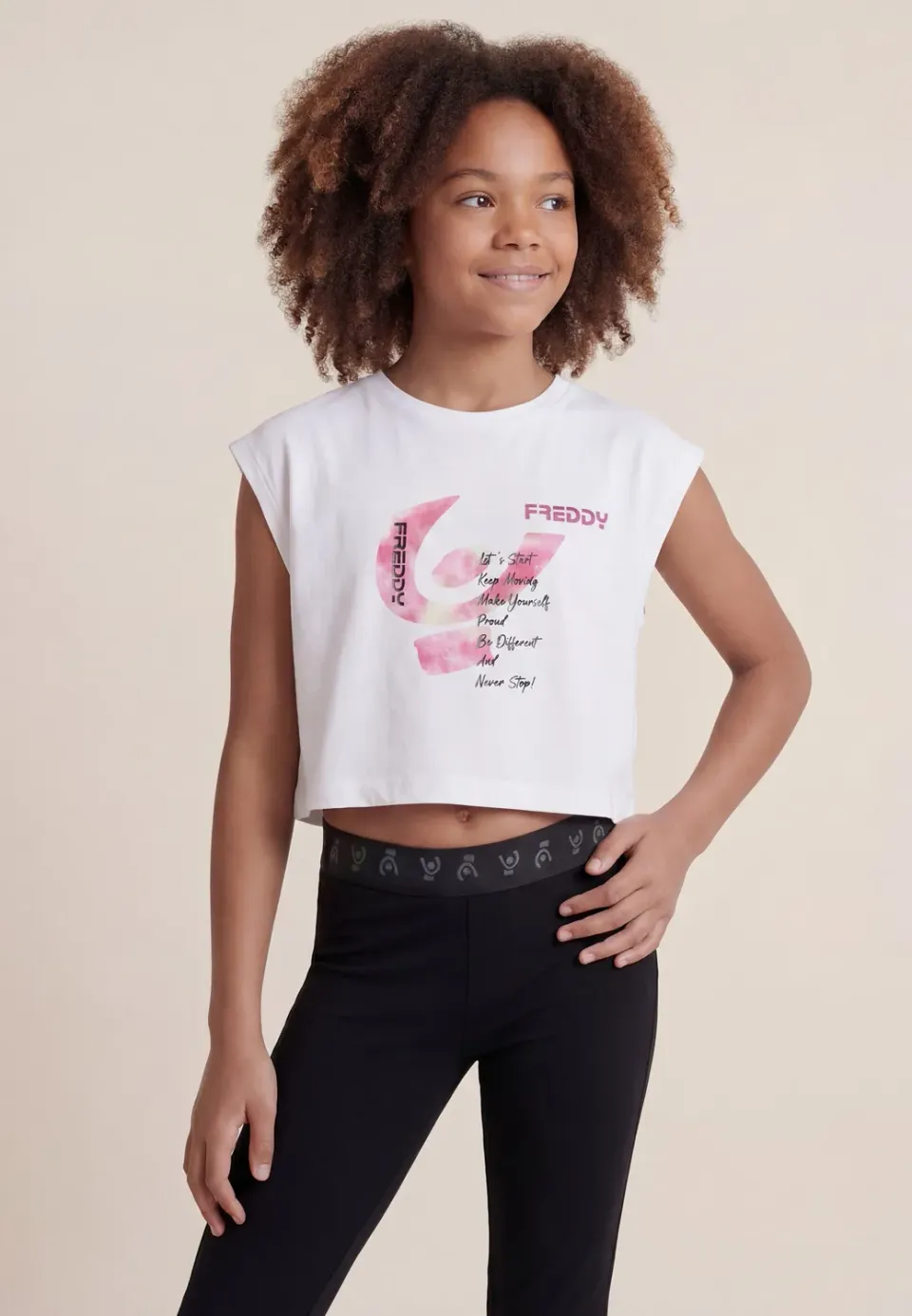 Freddy Cropped T-Shirt ohne Ärmel Maxi-Logo weiß 8 Jahre