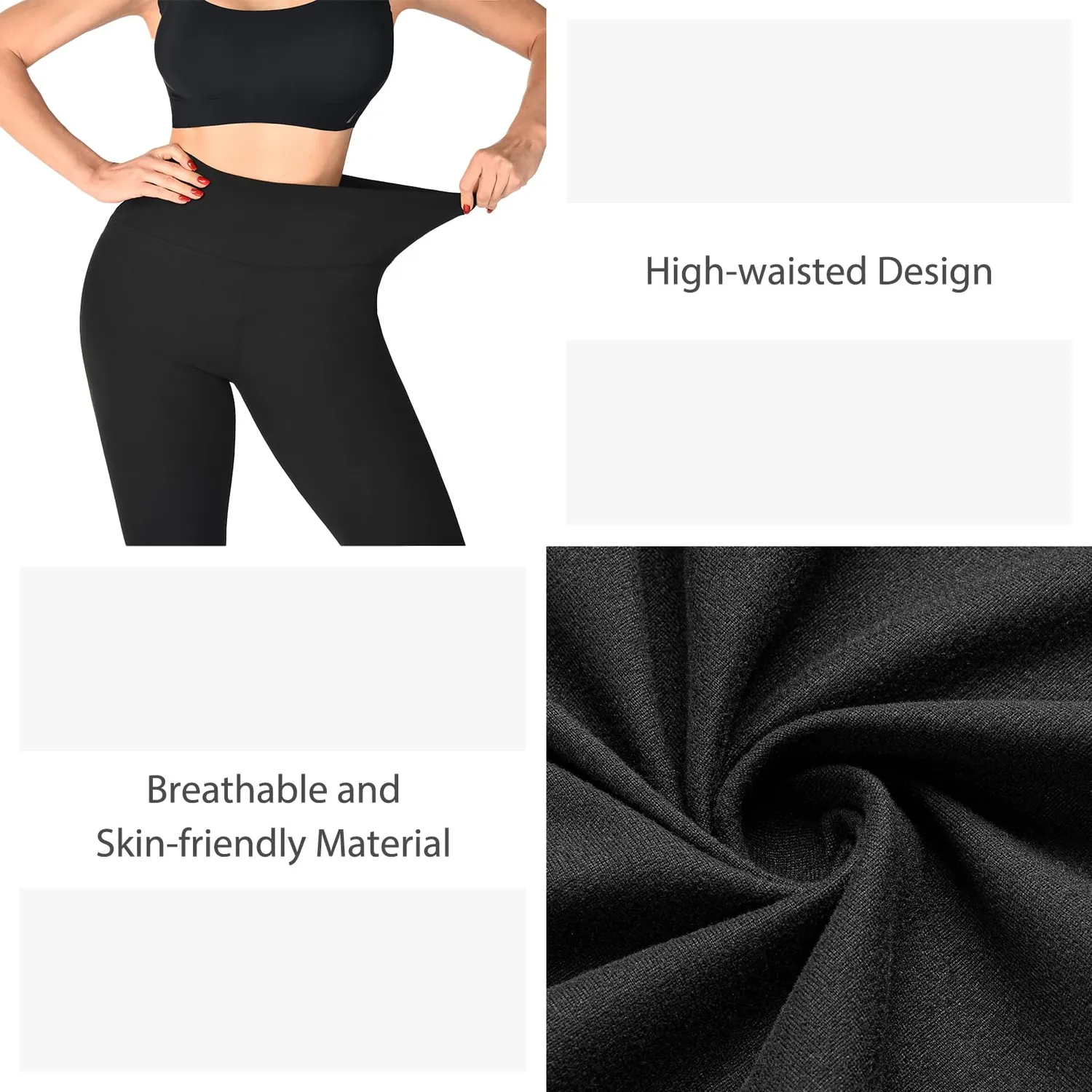 SINOPHANT Leggings High Waist Schwarz 3er blickdicht