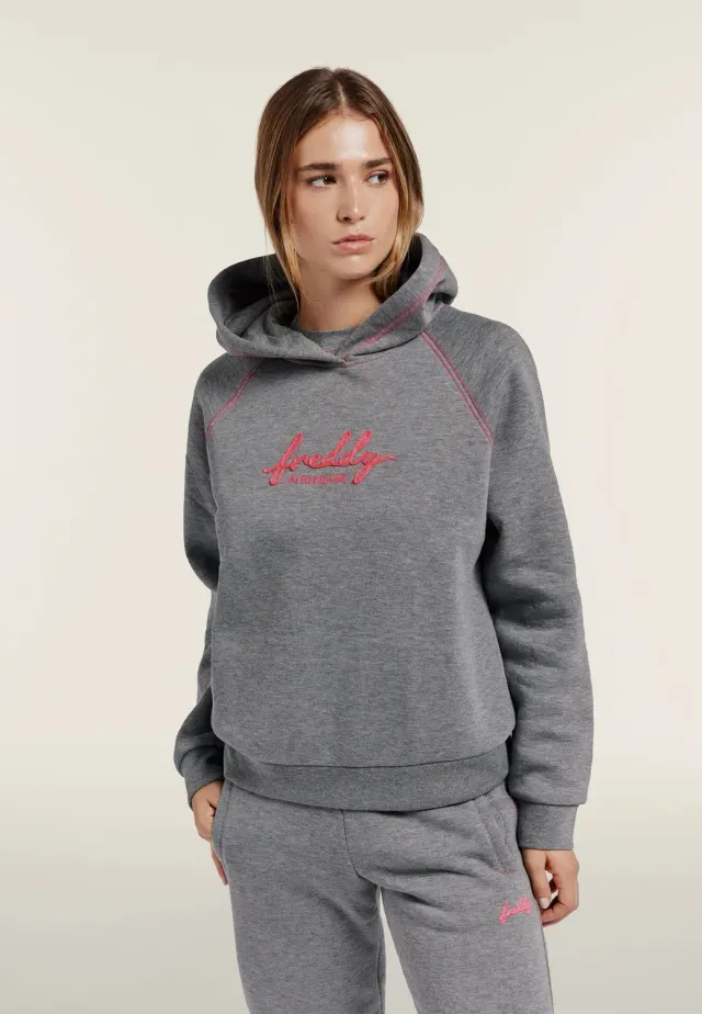 Freddy Comfort Mélange Hoodie Damen Grau Neon-Stick