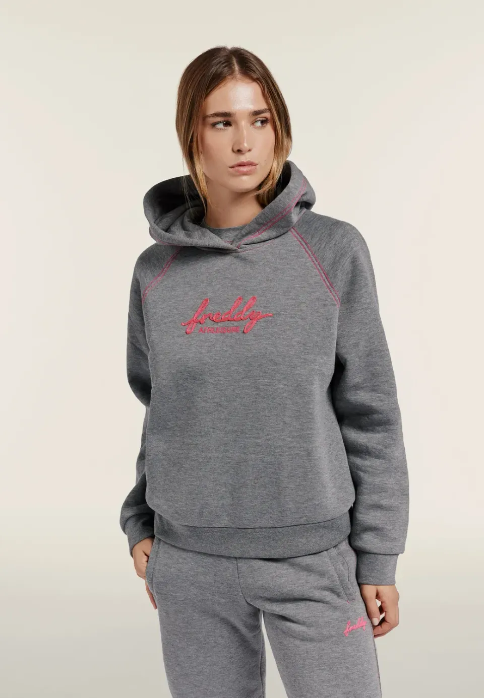 Freddy Comfort Mélange Hoodie Damen Grau Neon-Stick