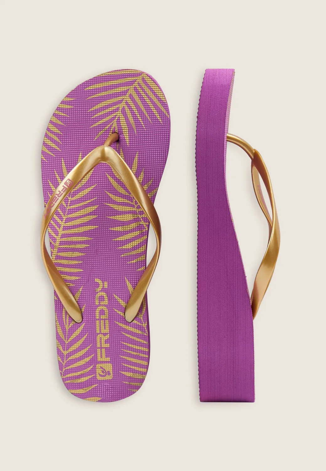 Freddy Platform Flip-Flops Schwarz Tropical-Print Keilabsatz