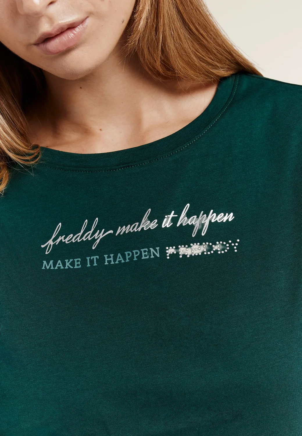 Freddy Make it Happen T-Shirt Damen Weiß Perlen