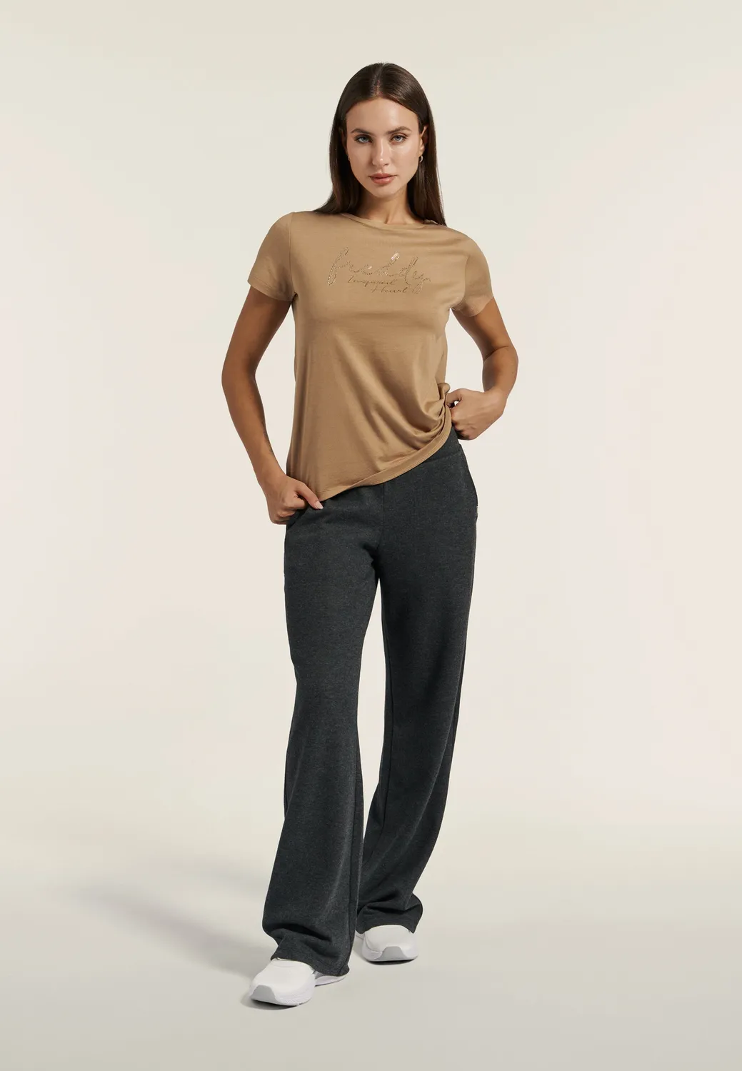 Freddy Wide Leg Jogginghose Damen Schwarz meliert