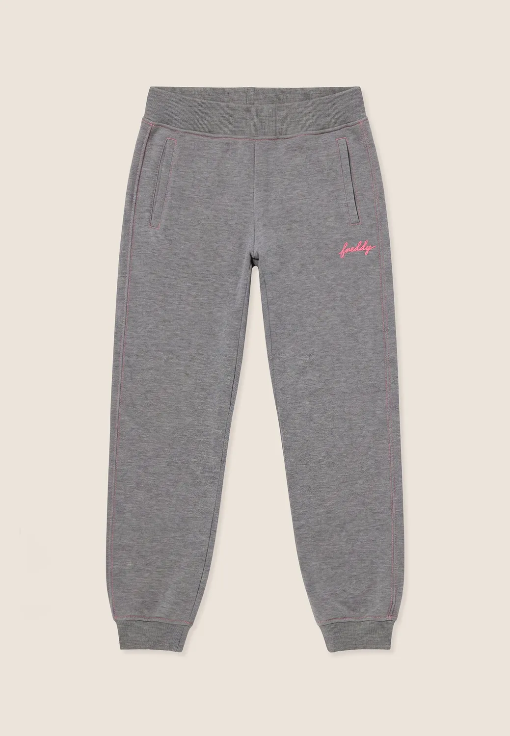 Freddy Jogginghose Damen Mélange Bündchen Grau Regular