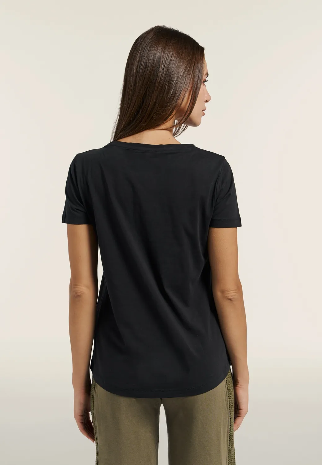 Freddy T-Shirt Damen Schwarz Gold Rundhals Modal
