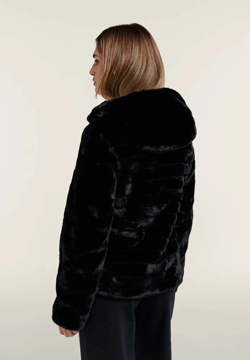 Freddy Damen Felljacke Kapuze Chanterelle Kunstfell