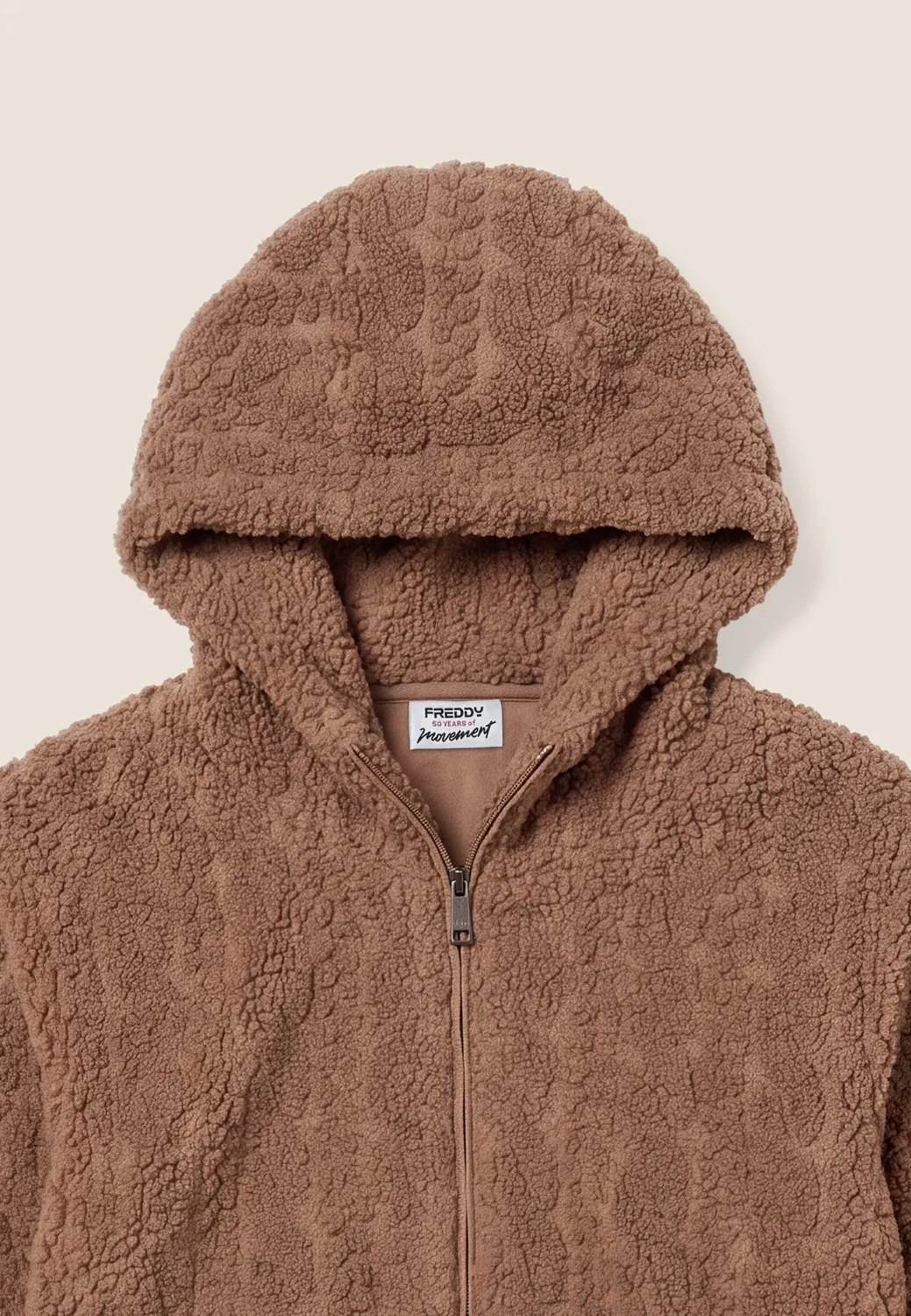 Freddy Sherpa Jacke mit Kapuze Chanterelle M45 Zopfstrick