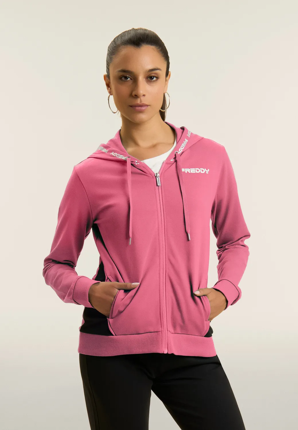 Freddy Trainingsanzug Kapuze Rosa-Schwarz Baumwolle