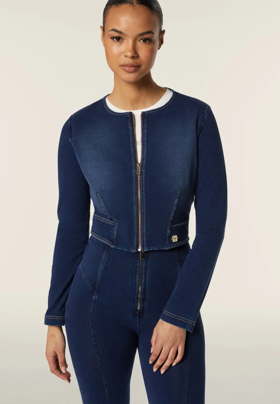 Freddy Jersey-Jacke Damen Indigo Kurz mit Zip Denim