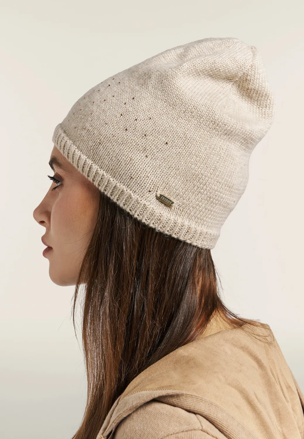 Freddy Beanie Mütze Damen Schwarz Strass Einheitsgröße