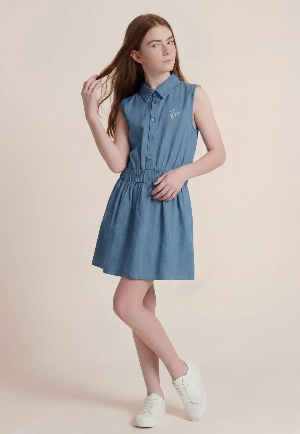 Freddy Chambray Mädchen Kleid hellblau Knopfleiste