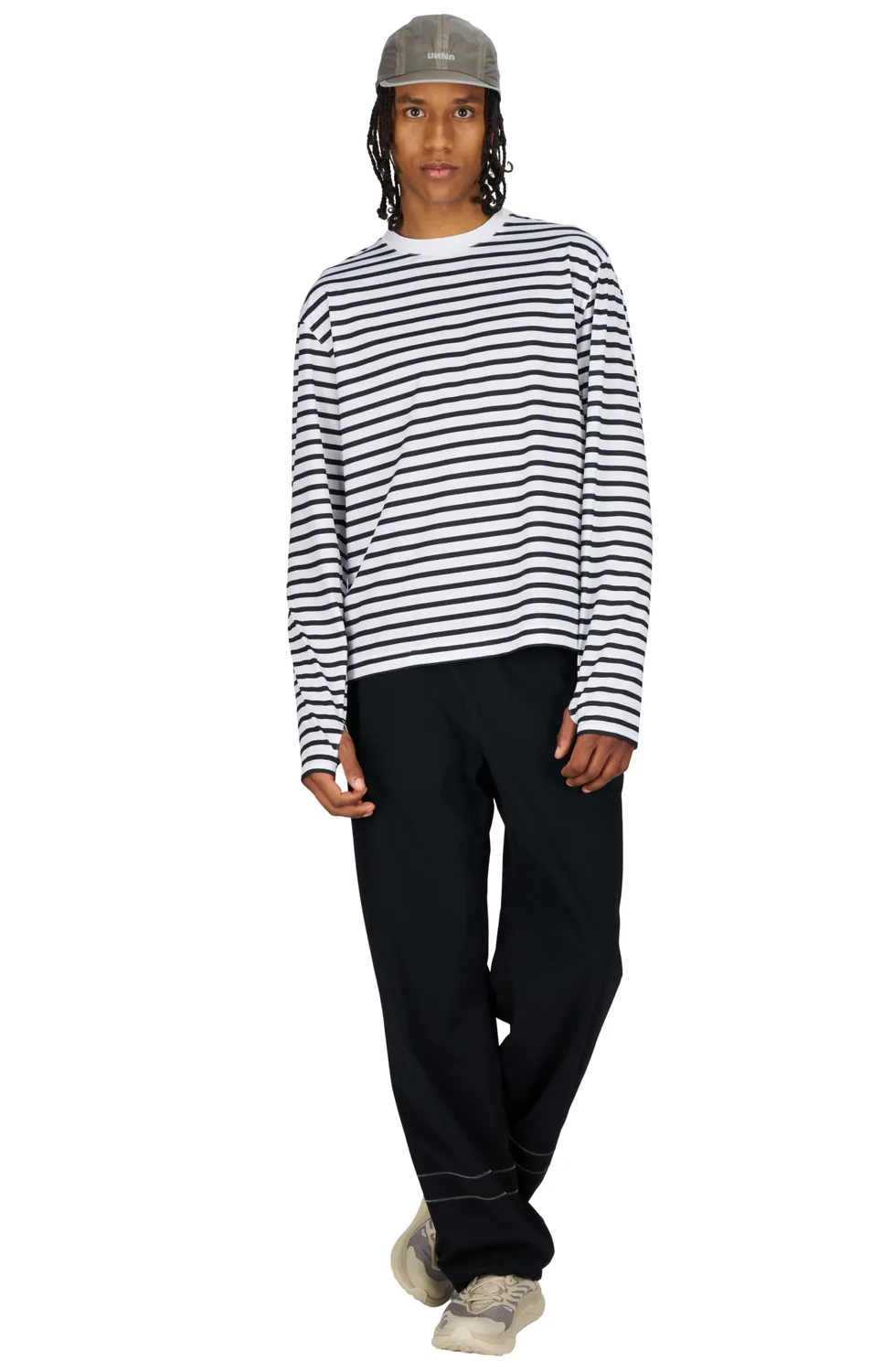 UNNA Striped LS Langarmshirt Herren Weiß-Navy gestreift