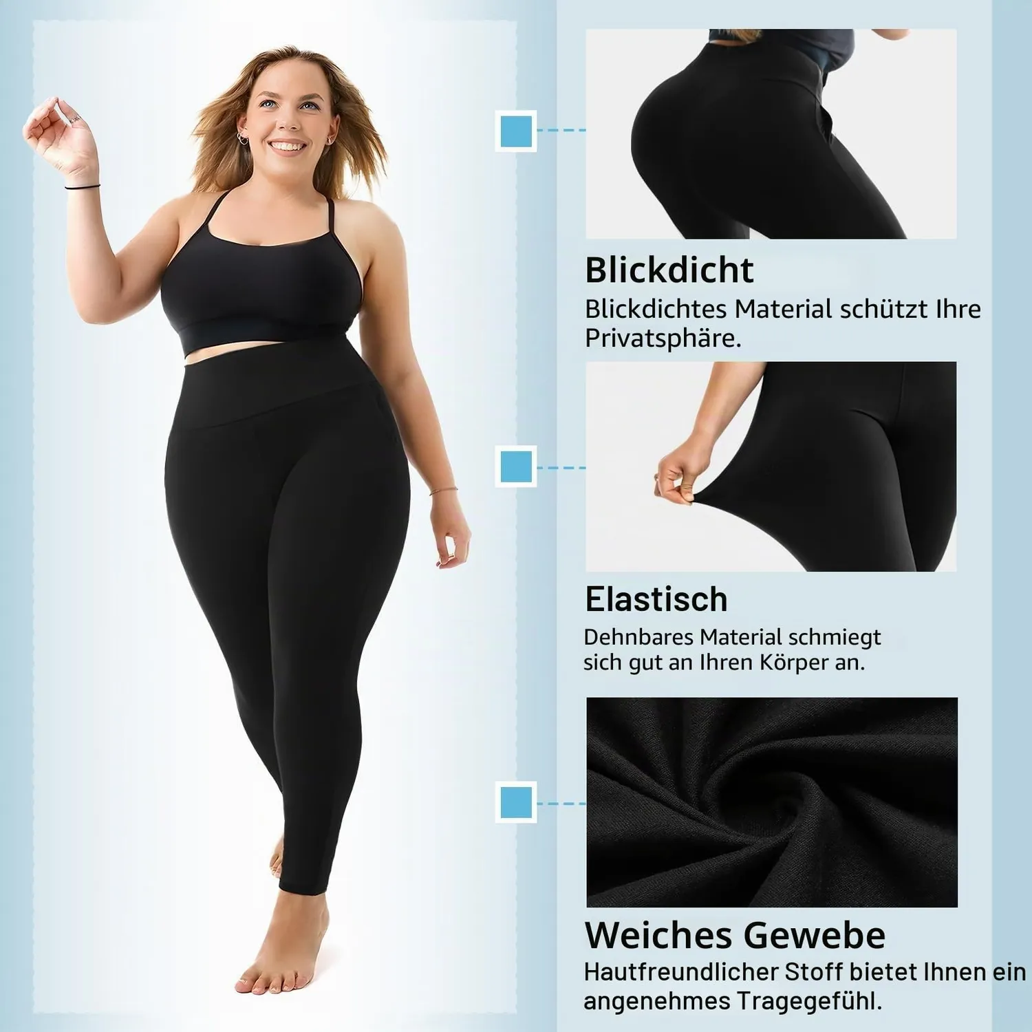 SINOPHANT High Waist Leggings Damen schwarz mit Taschen blickdicht