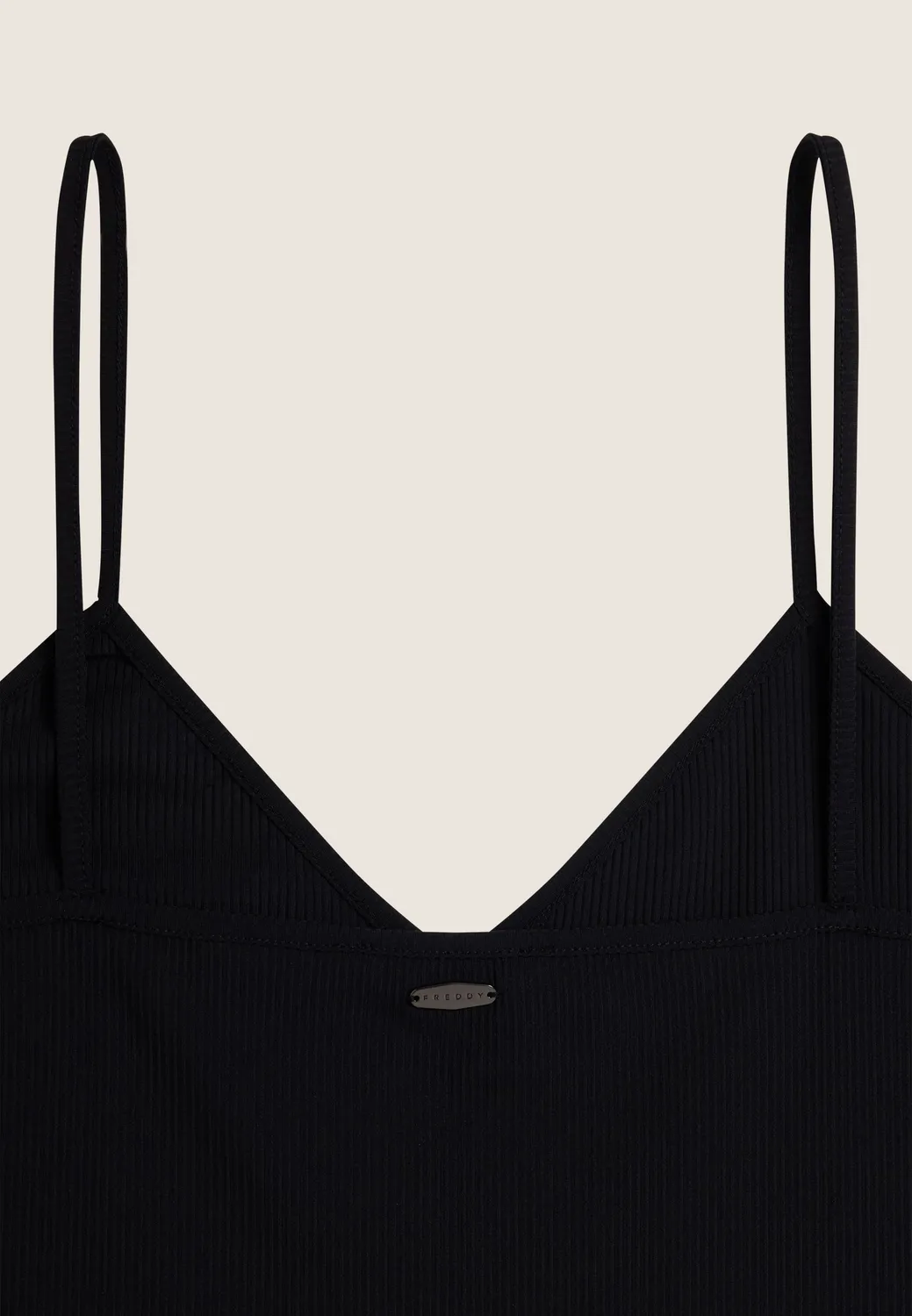 Freddy Damen Minikleid Rippjersey Schwarz V-Ausschnitt