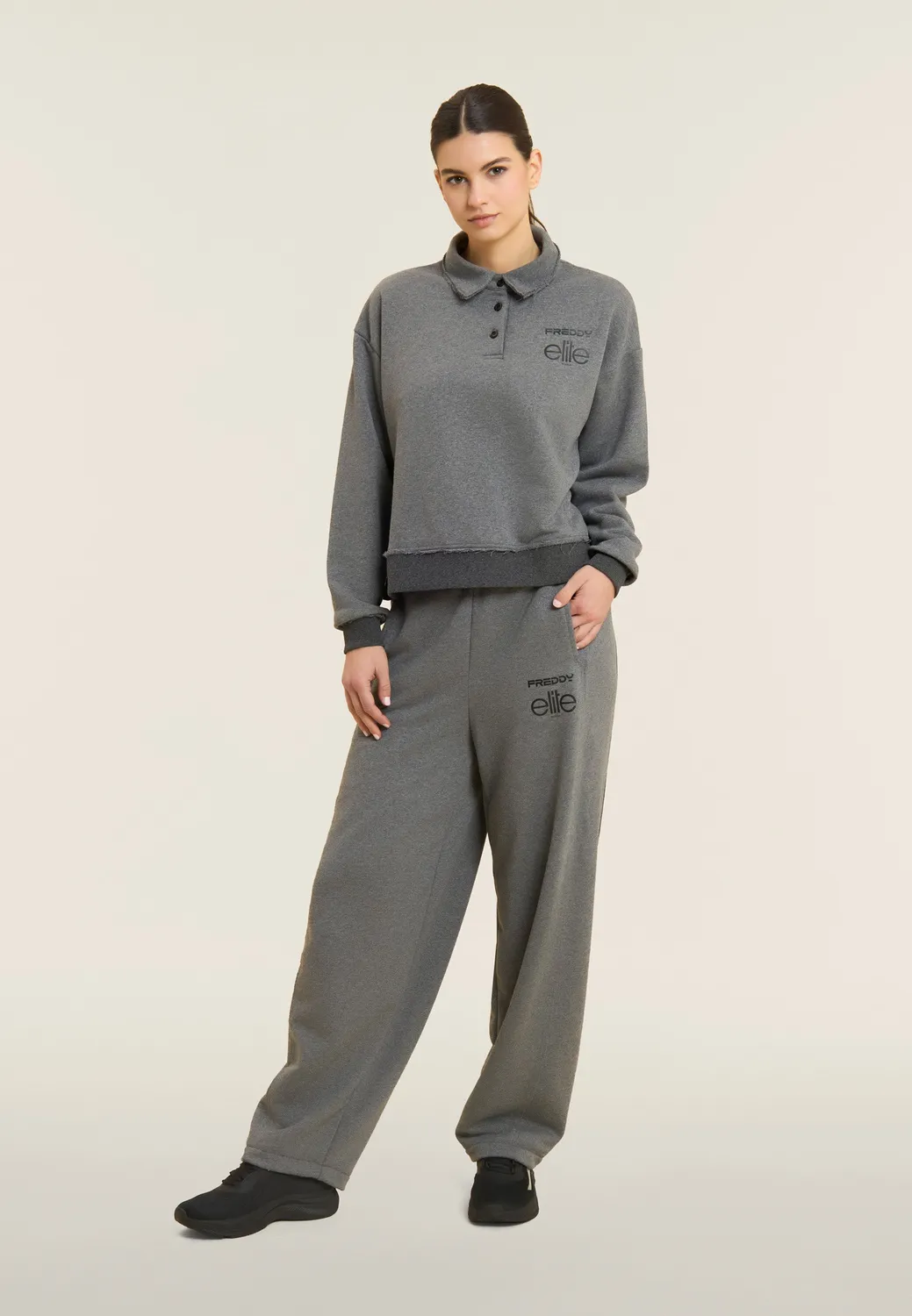 Freddy Elite Cropped Sweatshirt Polo Melange Gray Baumwolle