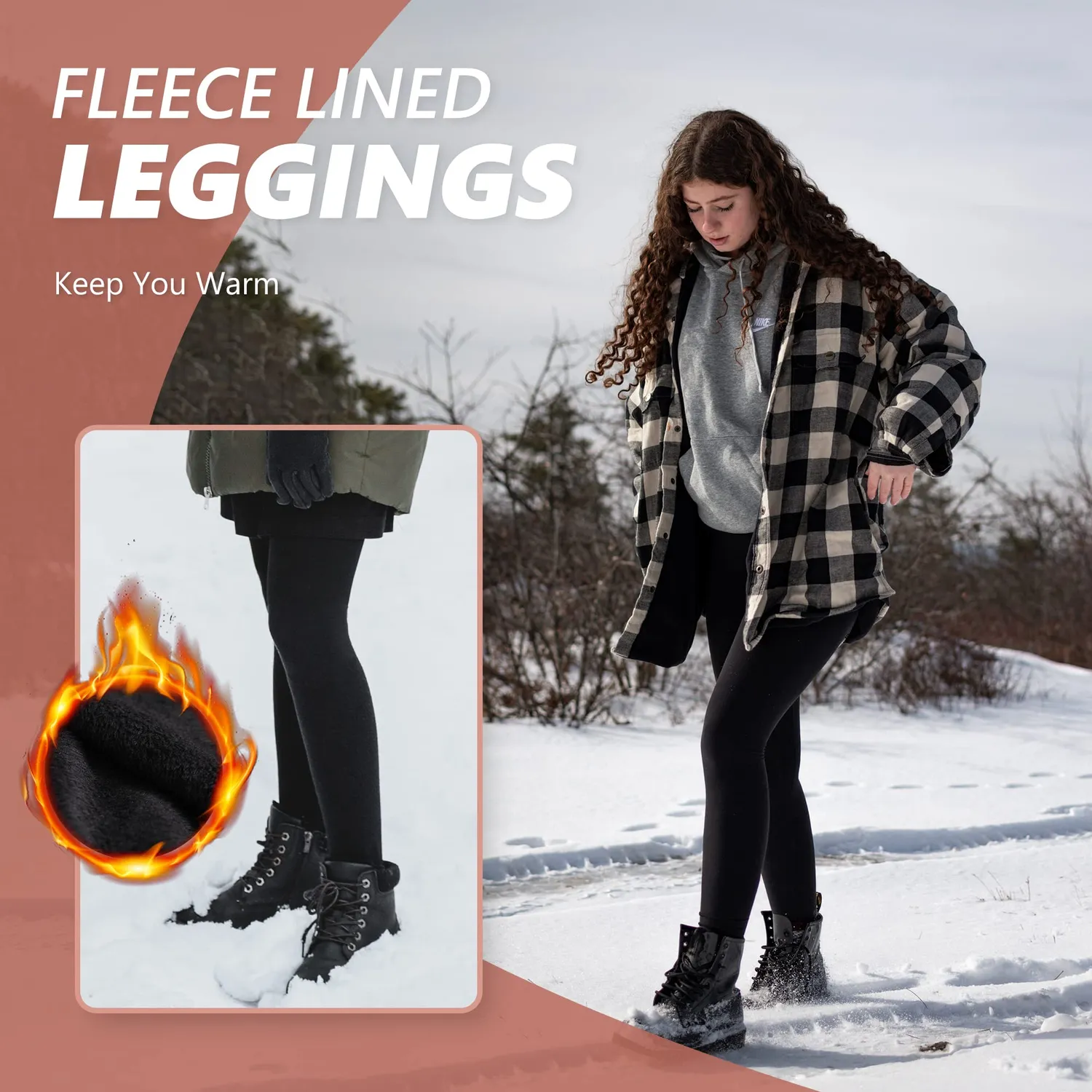 SINOPHANT Thermo Leggings Damen Schwarz Fleece blickdicht