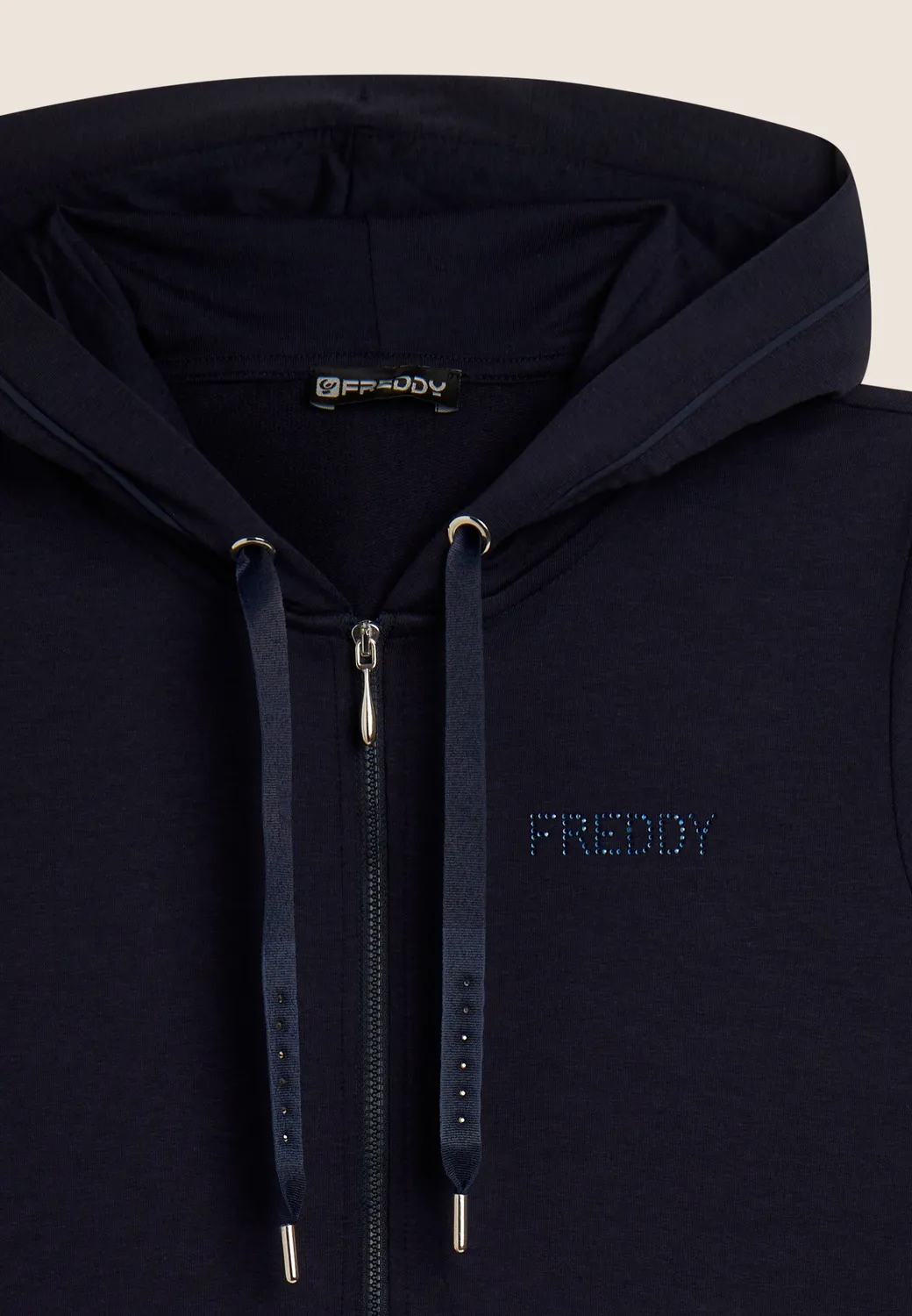 Freddy Zip-Hoodie Strass-Logo French Terry Blau Damen