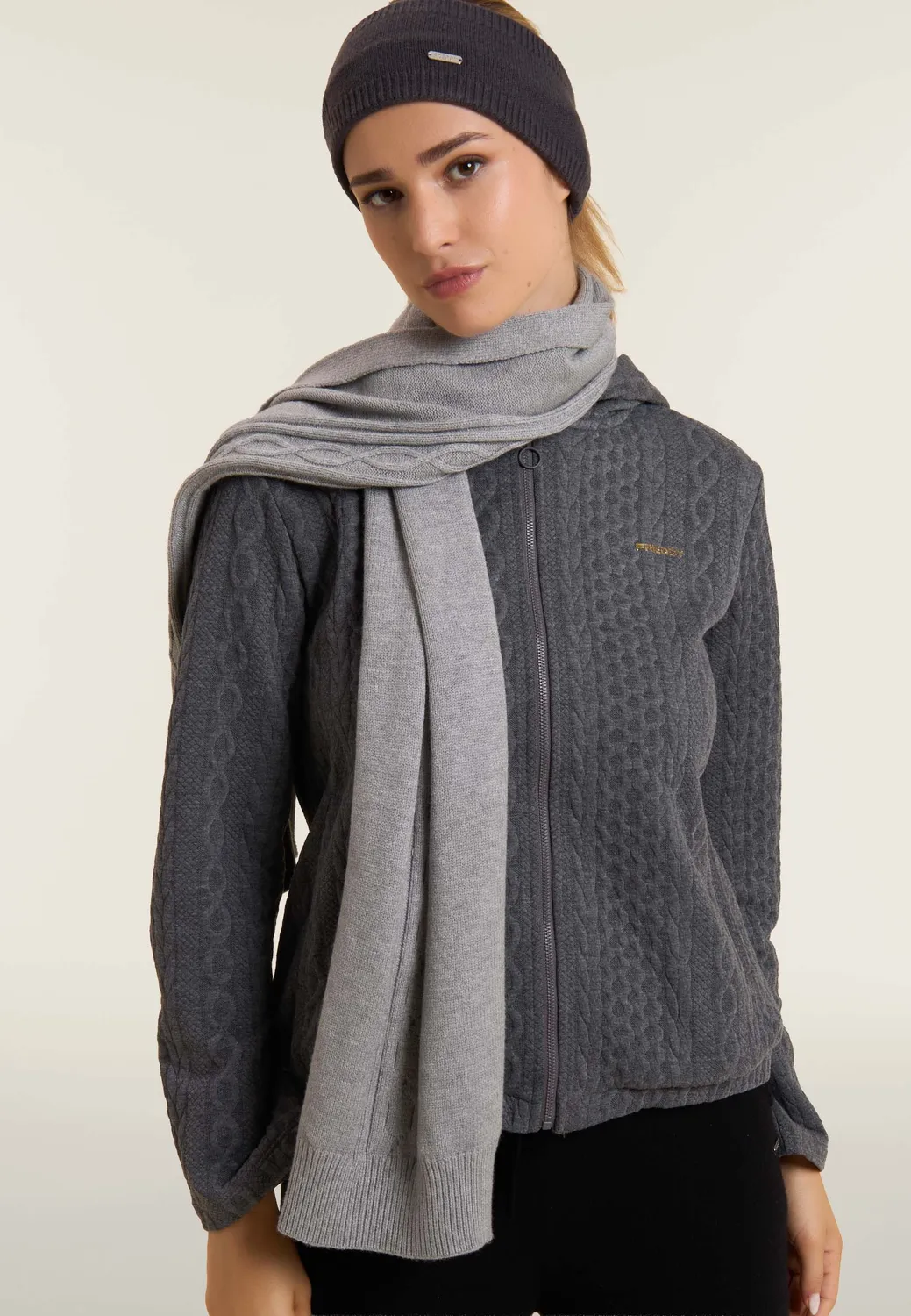 Freddy Zopf Strickschal Wolle Grau 154 cm warm
