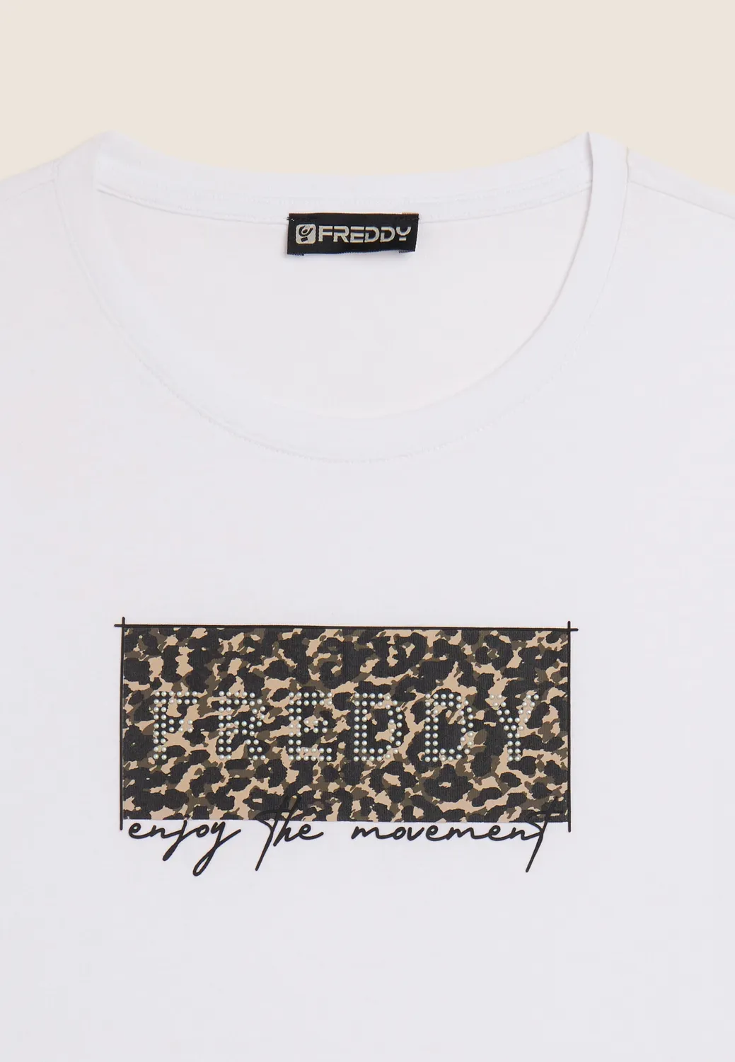 Freddy Leo Print T-Shirt Weiß mit Nieten-Logo