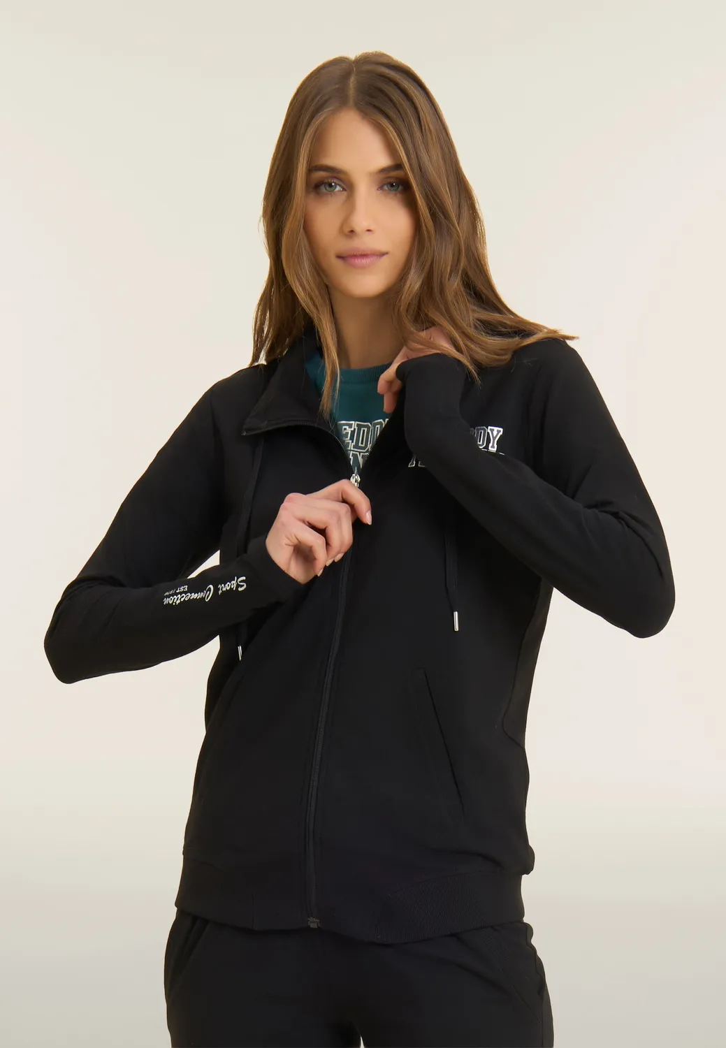 Freddy Sweatjacke Schwarz Full-Zip High-Neck Damen