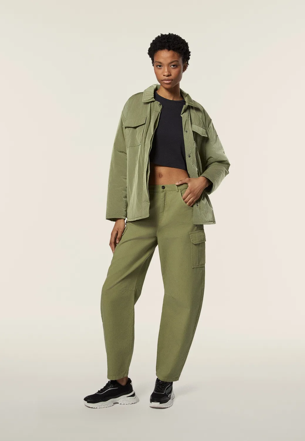 Freddy Oversize Stepp-Hemdjacke Oil Green Nylon