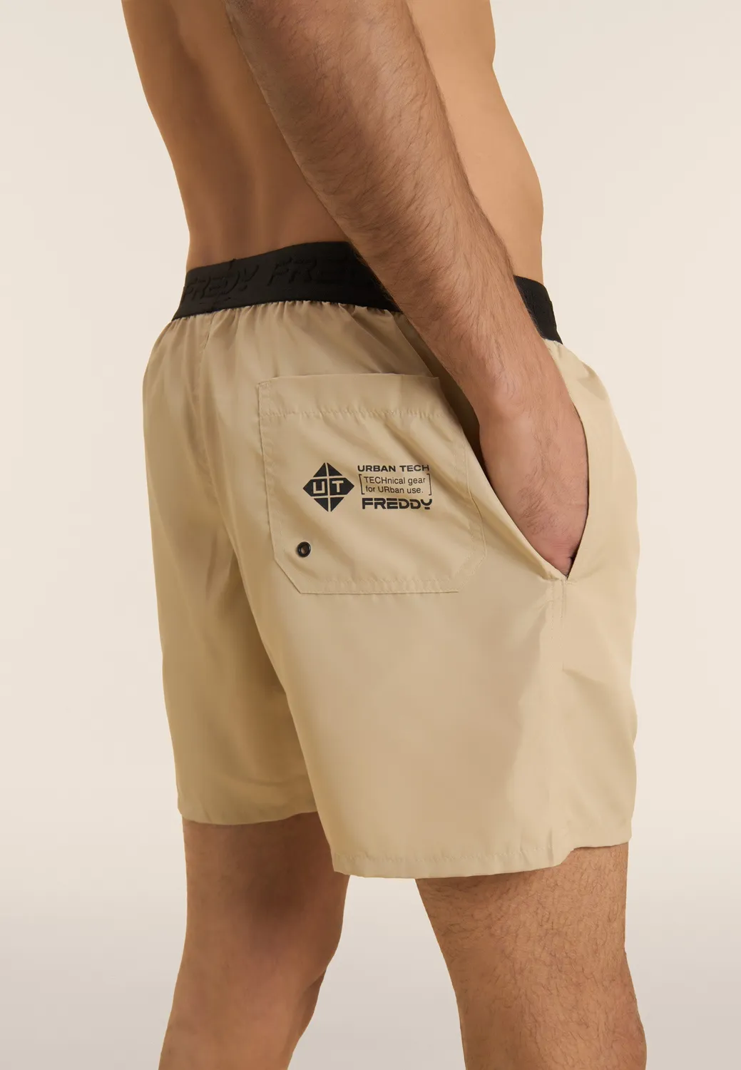 Freddy Badeshorts Herren Schwarz Boardshorts Taschen