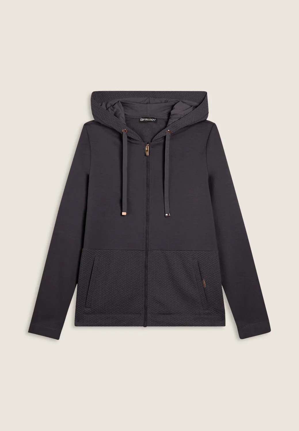 Freddy Damen Hoodie Modal schwarz mit Zopf-Insert