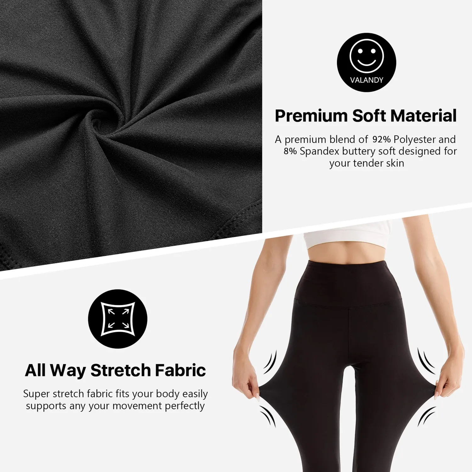 SINOPHANT 3/4 Leggings High Waist blickdicht Schwarz