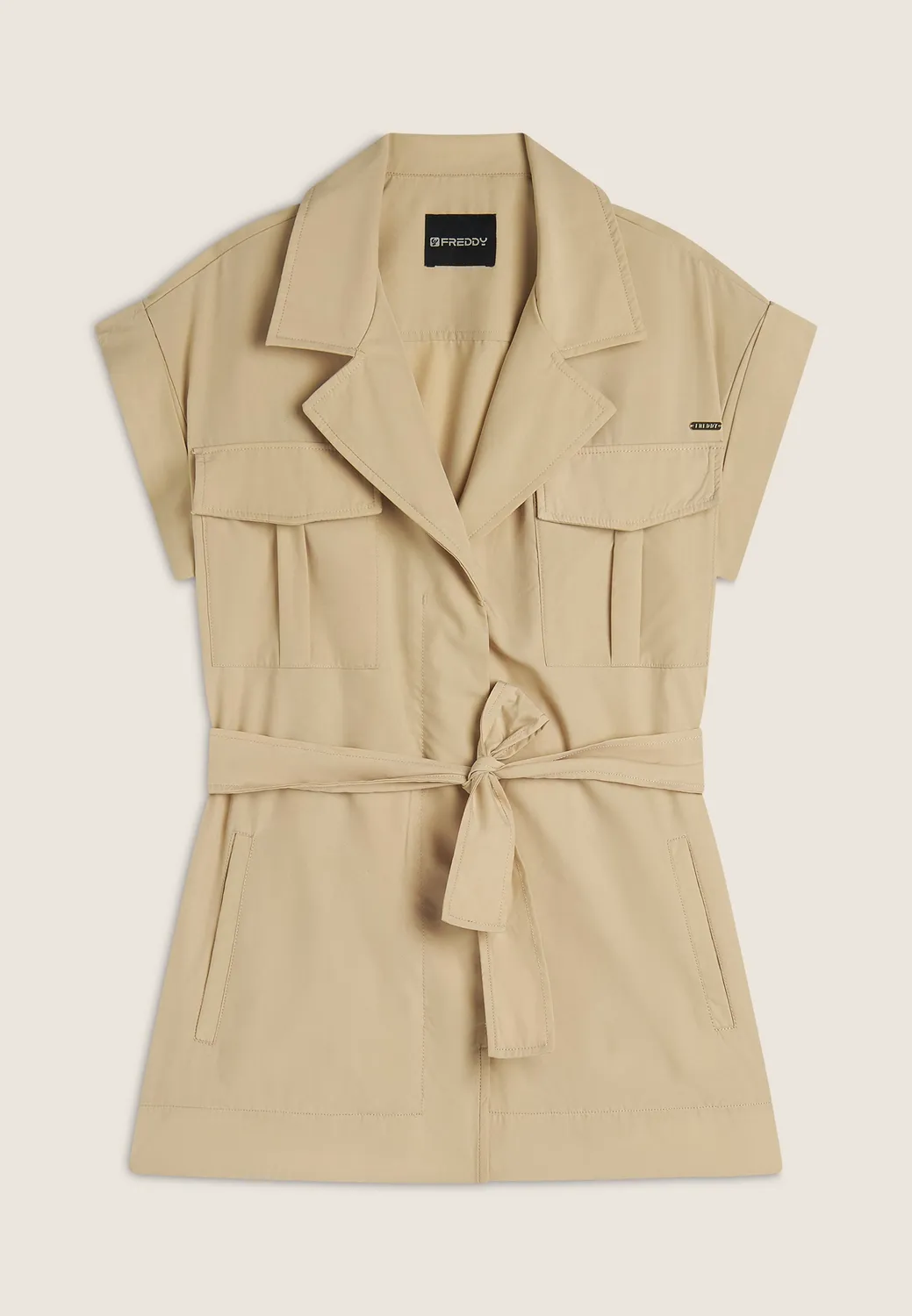 Freddy Trenchcoat Damen ärmellos Schwarz mit Gürtel