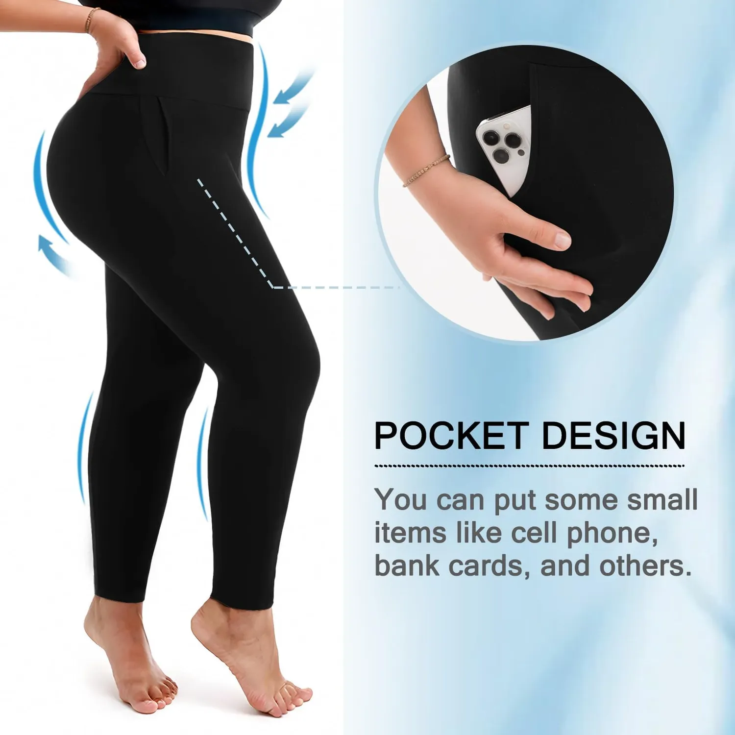 SINOPHANT High Waist Leggings Damen schwarz mit Taschen blickdicht