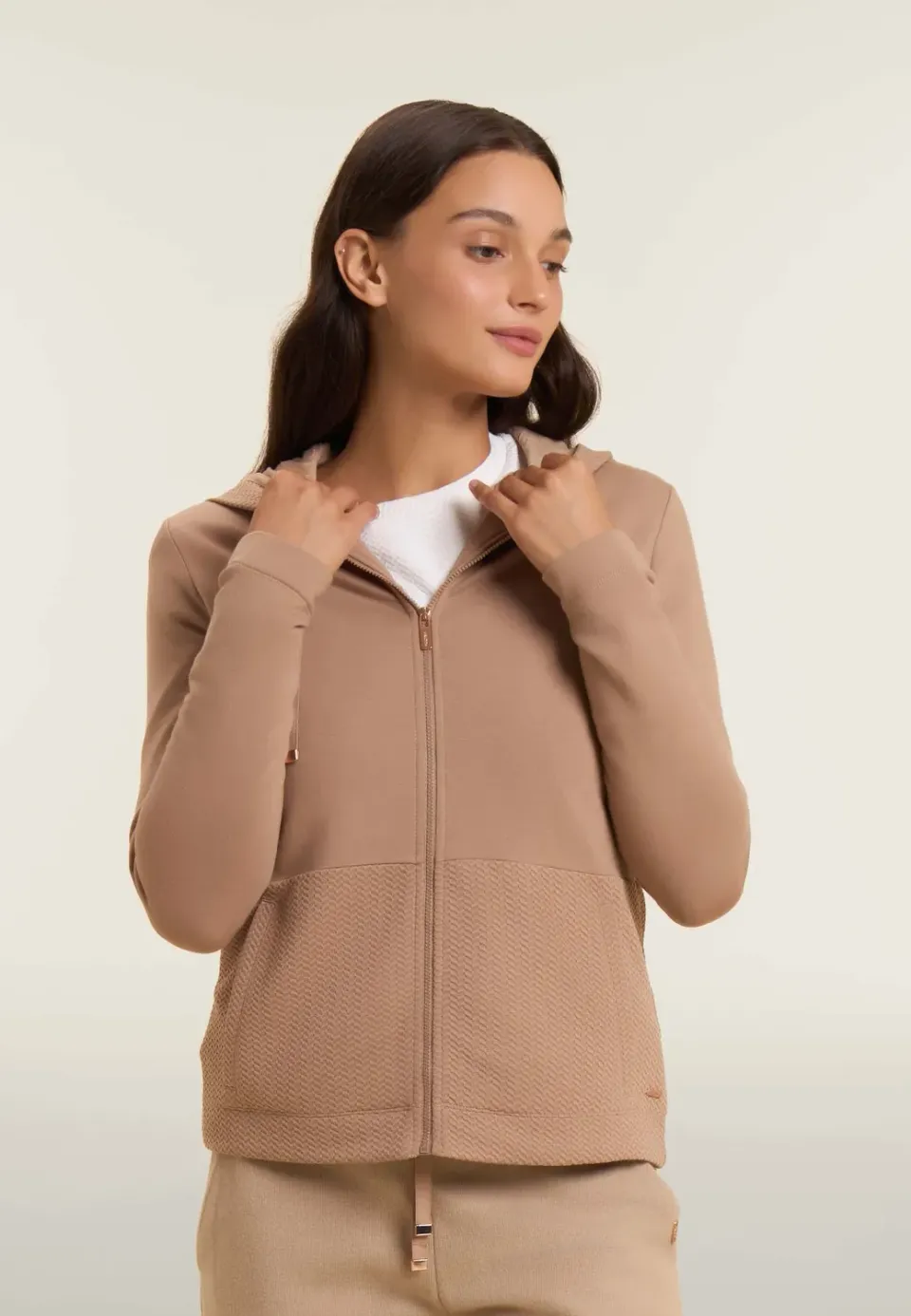 Freddy Damen Hoodie Modal schwarz mit Zopf-Insert