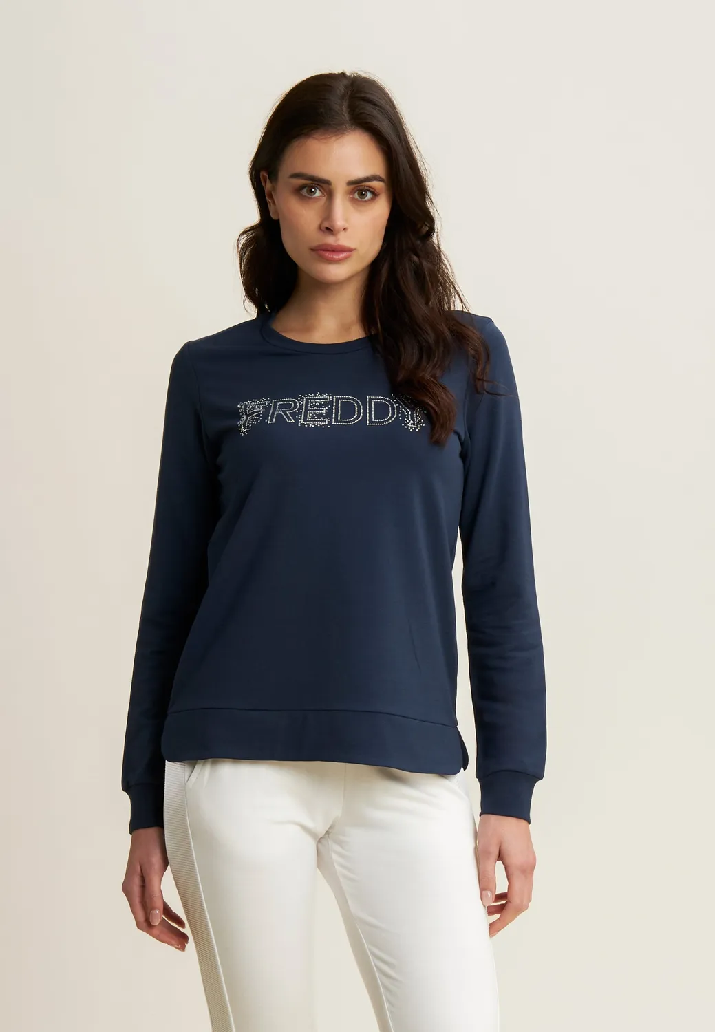 Freddy Logo Strass Sweatshirt Blau leichter French Terry