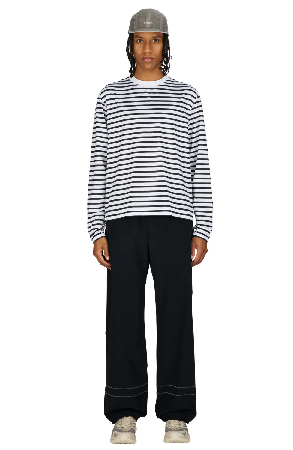 UNNA Striped LS Langarmshirt Herren Weiß-Navy gestreift