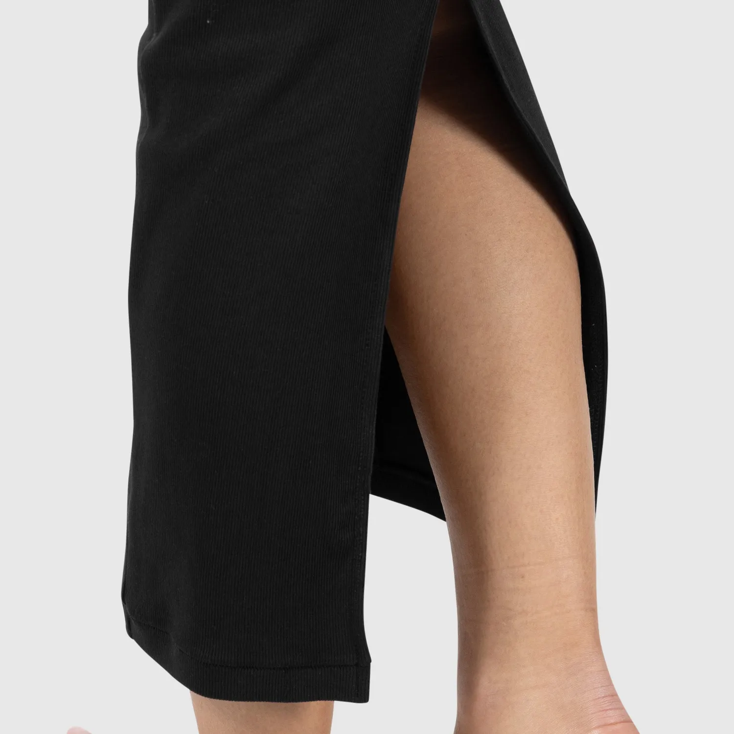 Smilodox Lunara Aveline Maxikleid Schwarz Rippstrick