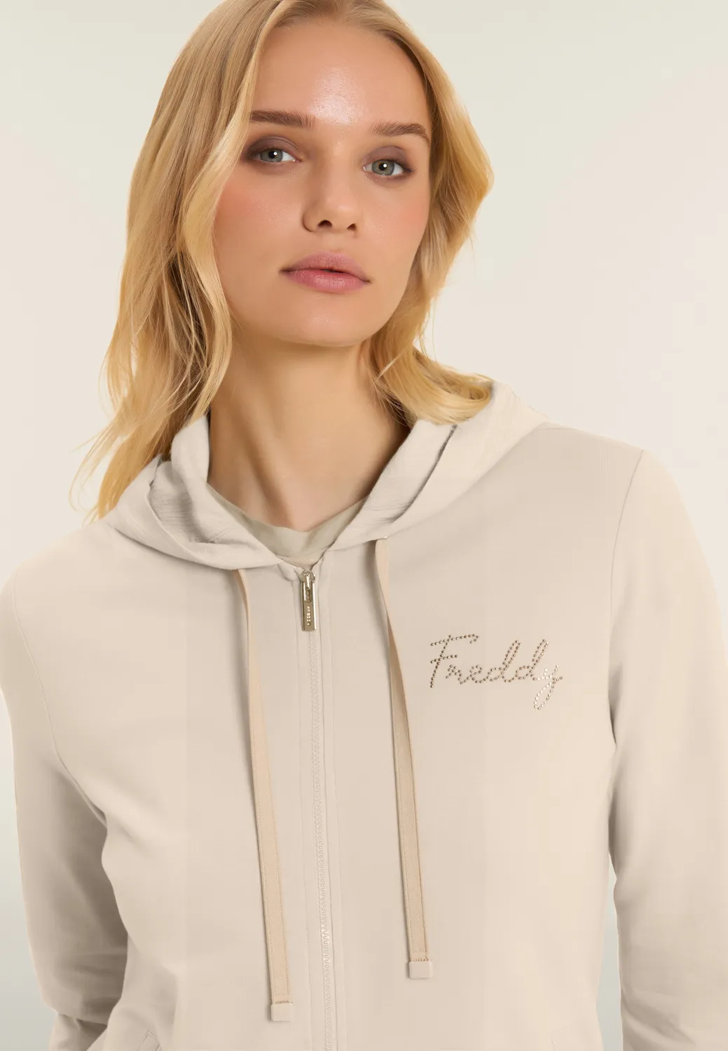 Freddy Zip Hoodie Damen Schwarz M Crinkle Kapuze Nieten