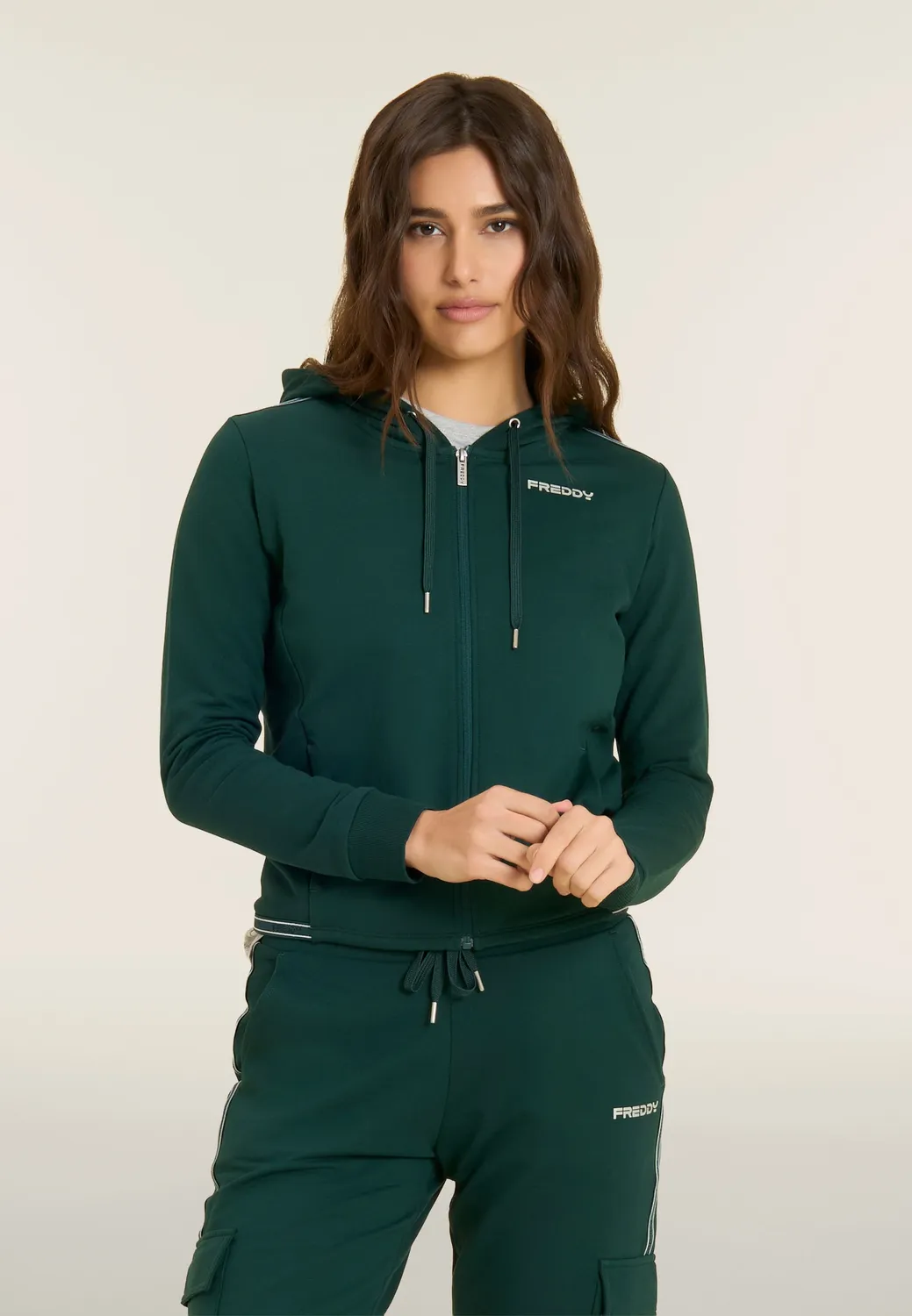 Freddy Cropped Hoodie Kapuzenpulli Damen Schwarz elastisch