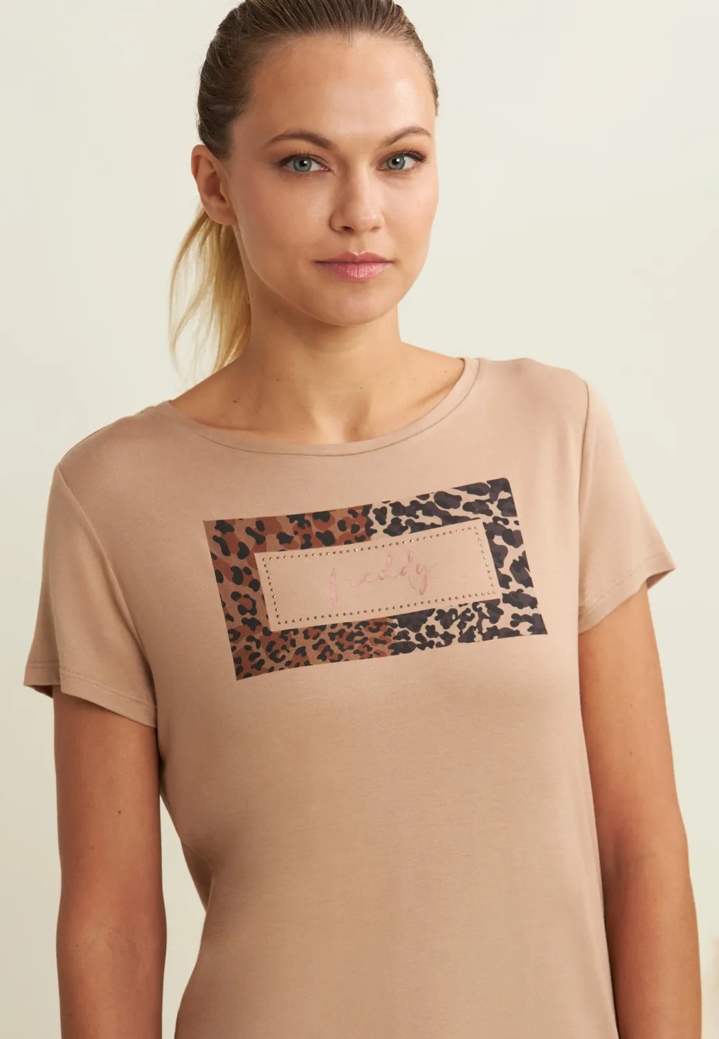 Freddy T-Shirt Animal-Print Strass schwarz Damen