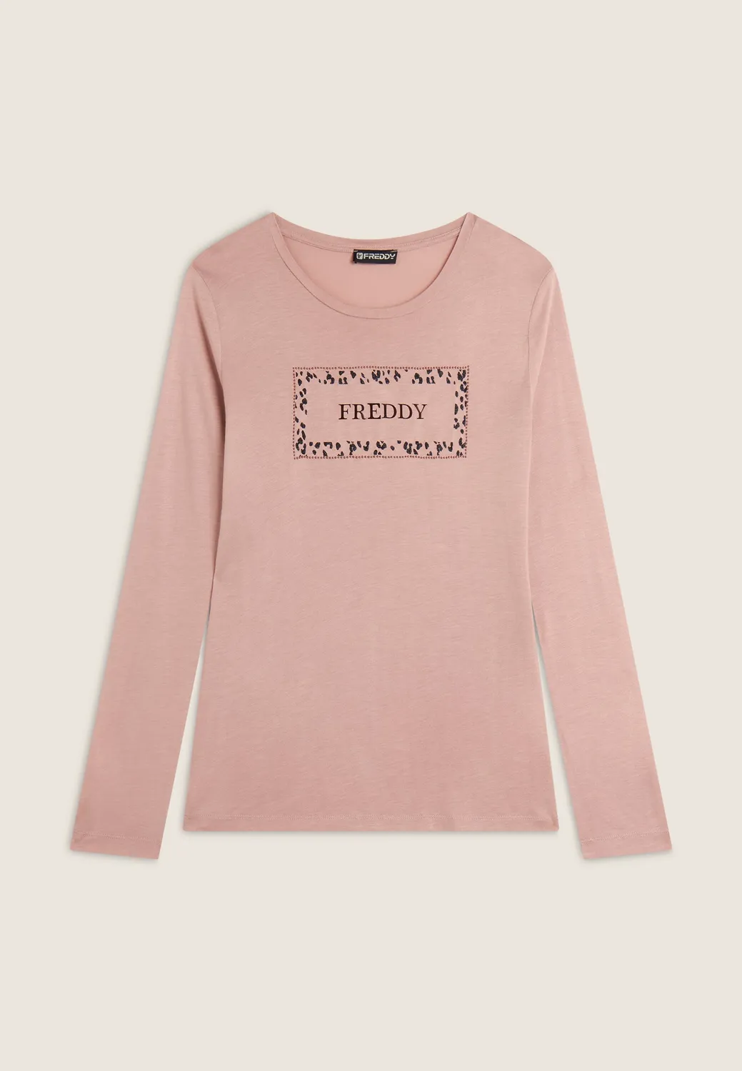 Freddy Langarmshirt Damen Weiß Animal-Print Goldrosa