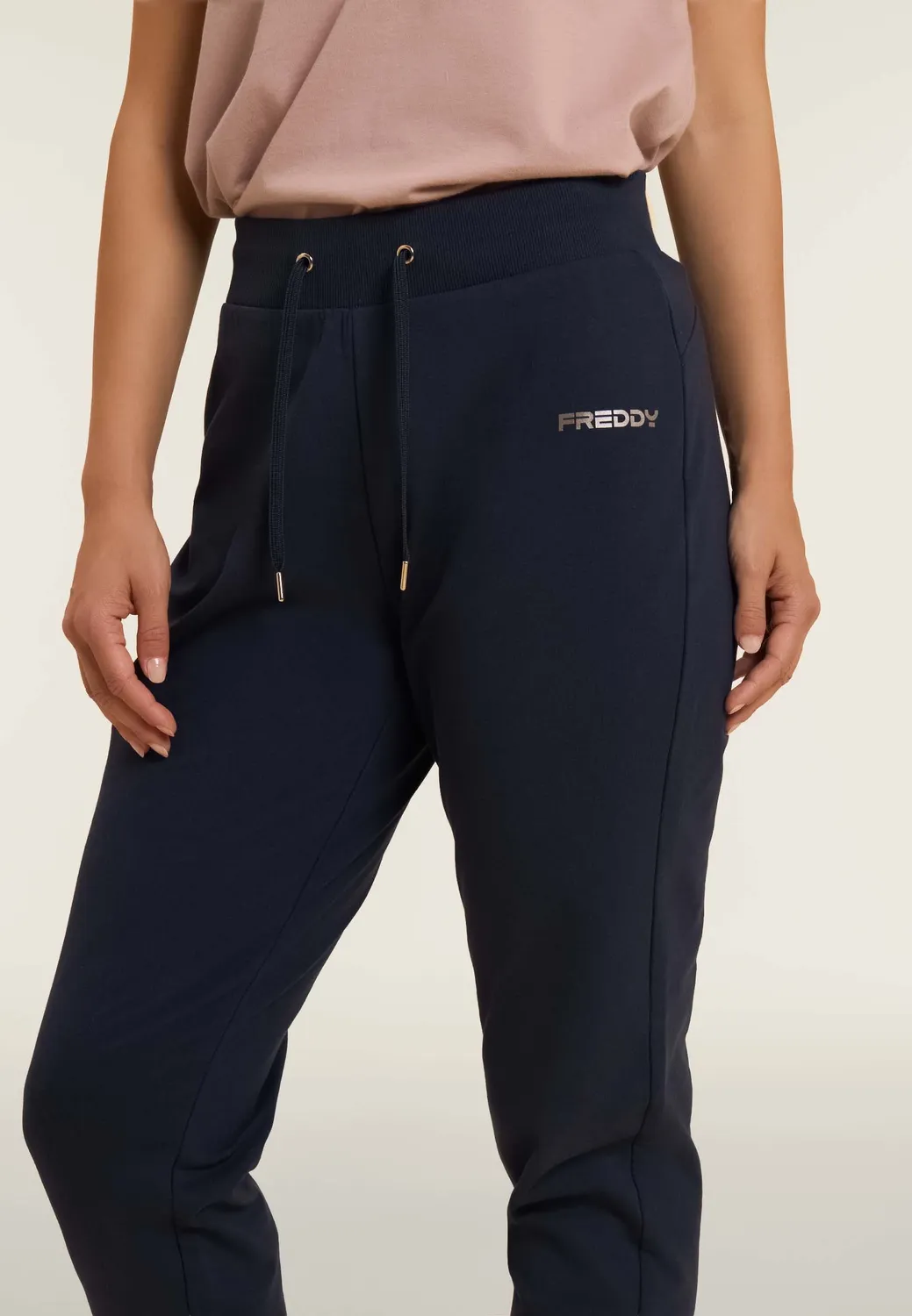 Freddy Jogginghose Damen Fleece Schwarz mit Kordelzug