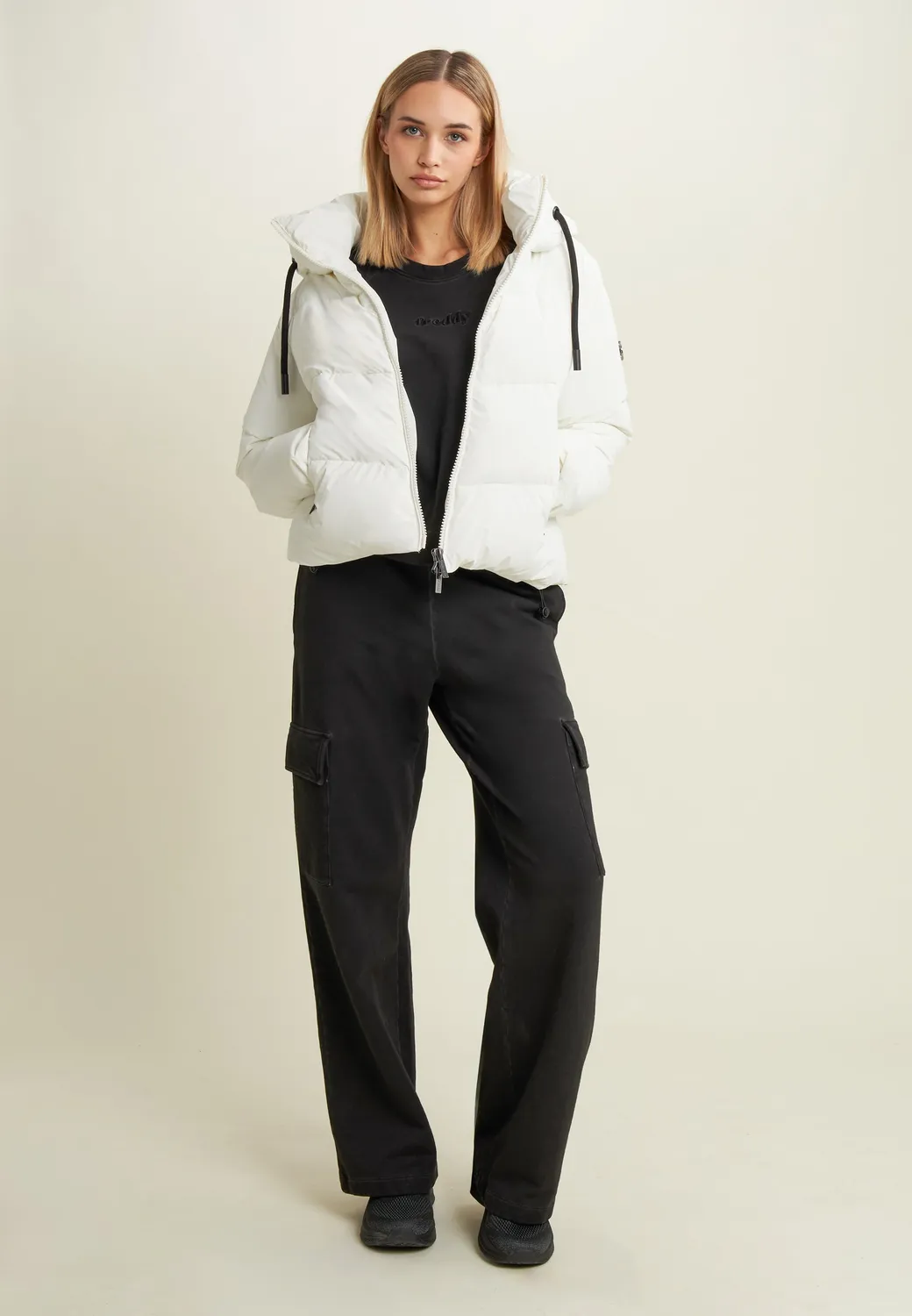 Freddy Cargo Hose Damen Schwarz Wide Leg Cold Dyed Fleece